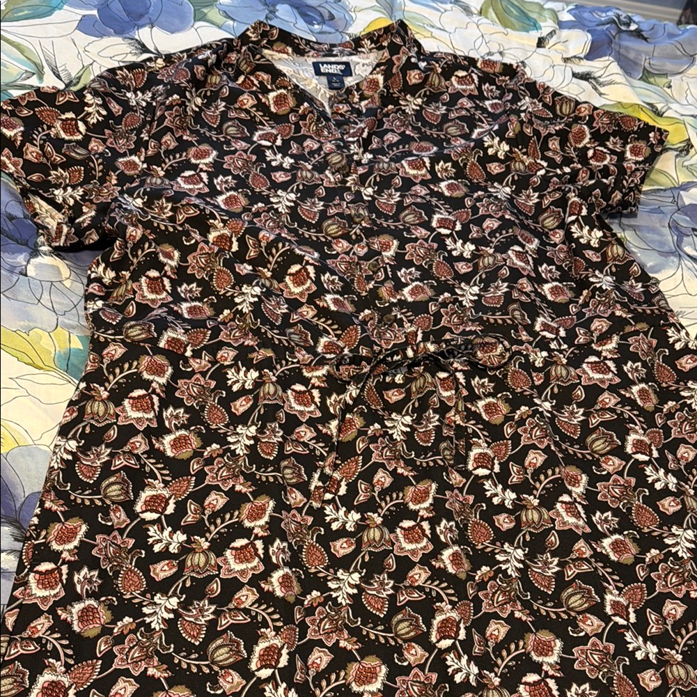 Lands End Floral Button-Up Dress